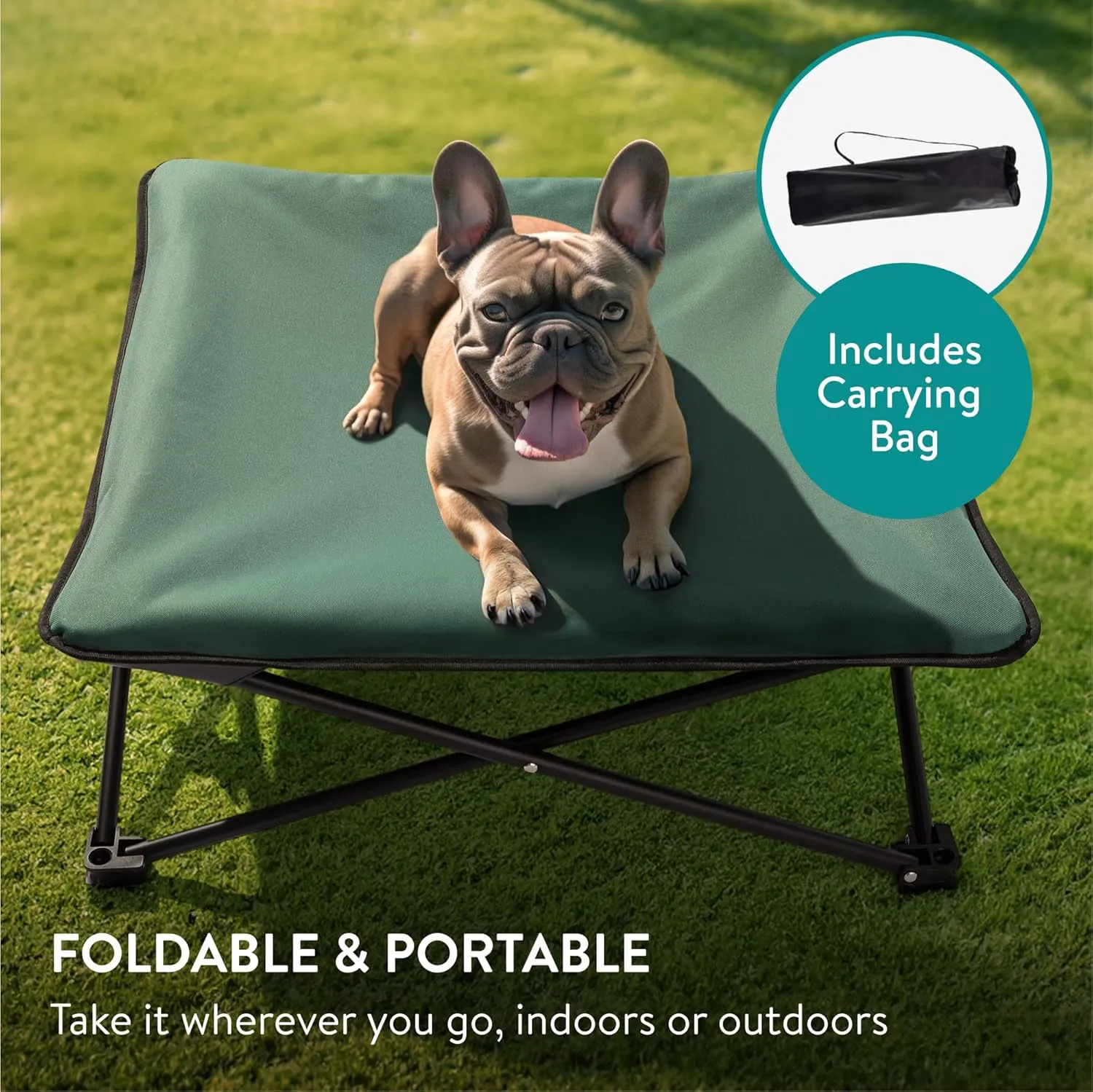Navaris Portable Elevated Dog Bed with Carry Bag - Medium Raised Dog/Cat Bed for Outdoor Travel Camping Off The Floor Hammock Chair Suitable for 33lbs (15kg)