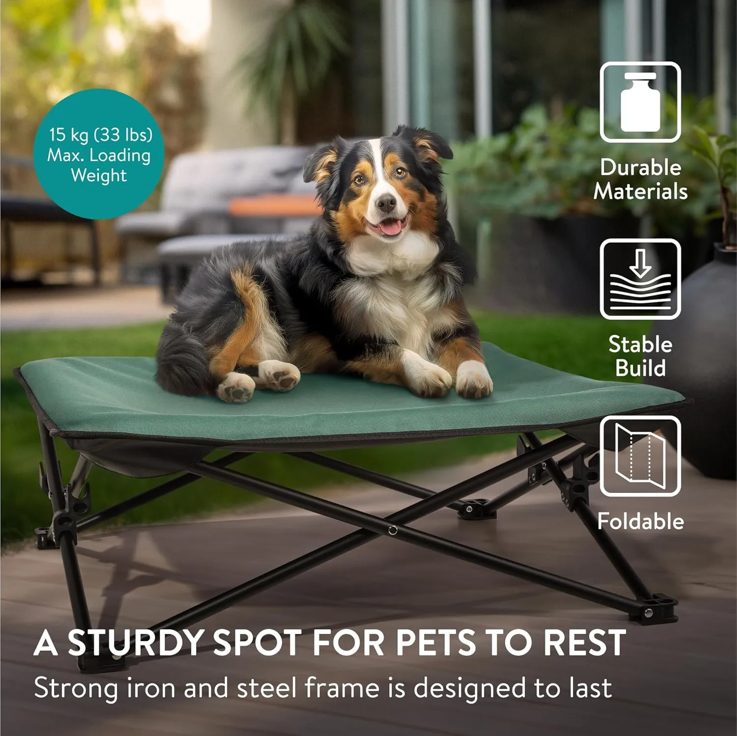 Navaris Portable Elevated Dog Bed with Carry Bag - Medium Raised Dog/Cat Bed for Outdoor Travel Camping Off The Floor Hammock Chair Suitable for 33lbs (15kg)