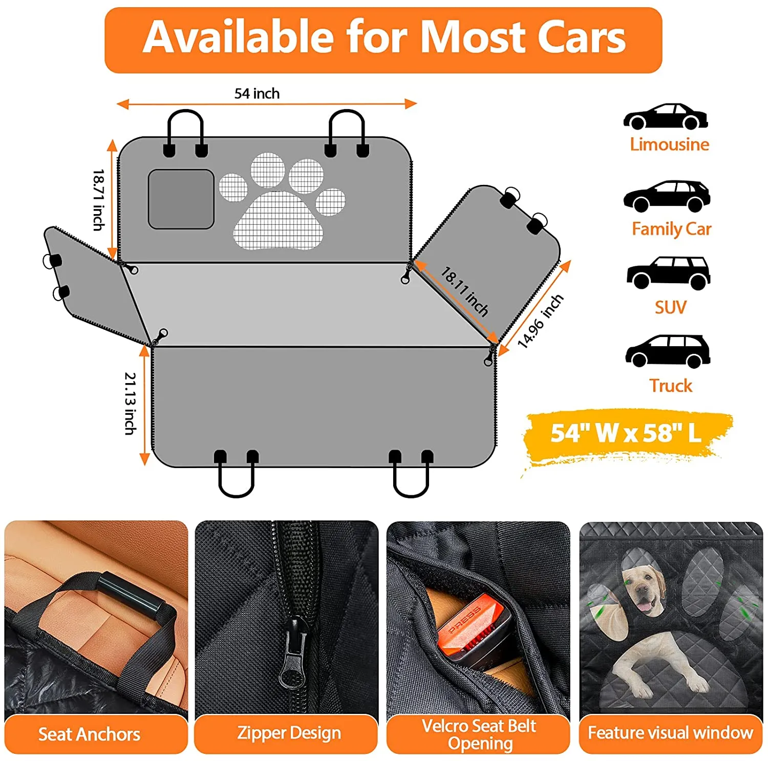 🐶NEW Dog Seat Cover for Back Seat, Waterproof Dog Hammock ,Anti-Slip Back Seat Car Seat Cover by Js House