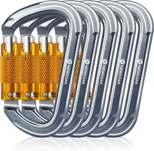 NewDoar 28KN UIAA & CE Certified Auto Climbing Carabiner Professional Heavy Duty Caribeaner for Rappelling D-Shaped