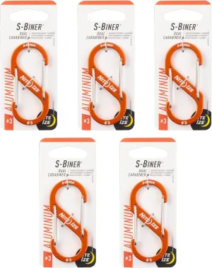 Nite Ize S-Biner Aluminum Dual Carabiner - Durable Dual Carabiner with Wire Gate Closure for Organizing Keys & Gear Attachments - Size 3, Orange (5 Pack)