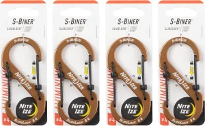 Nite Ize S-Biner SlideLock Aluminum - Durable Dual Carabiner - Locking Aluminum S-Biner - Secure Keys & Gear with Lockable Carabiner - Size 4, Coyote (4 Pack)