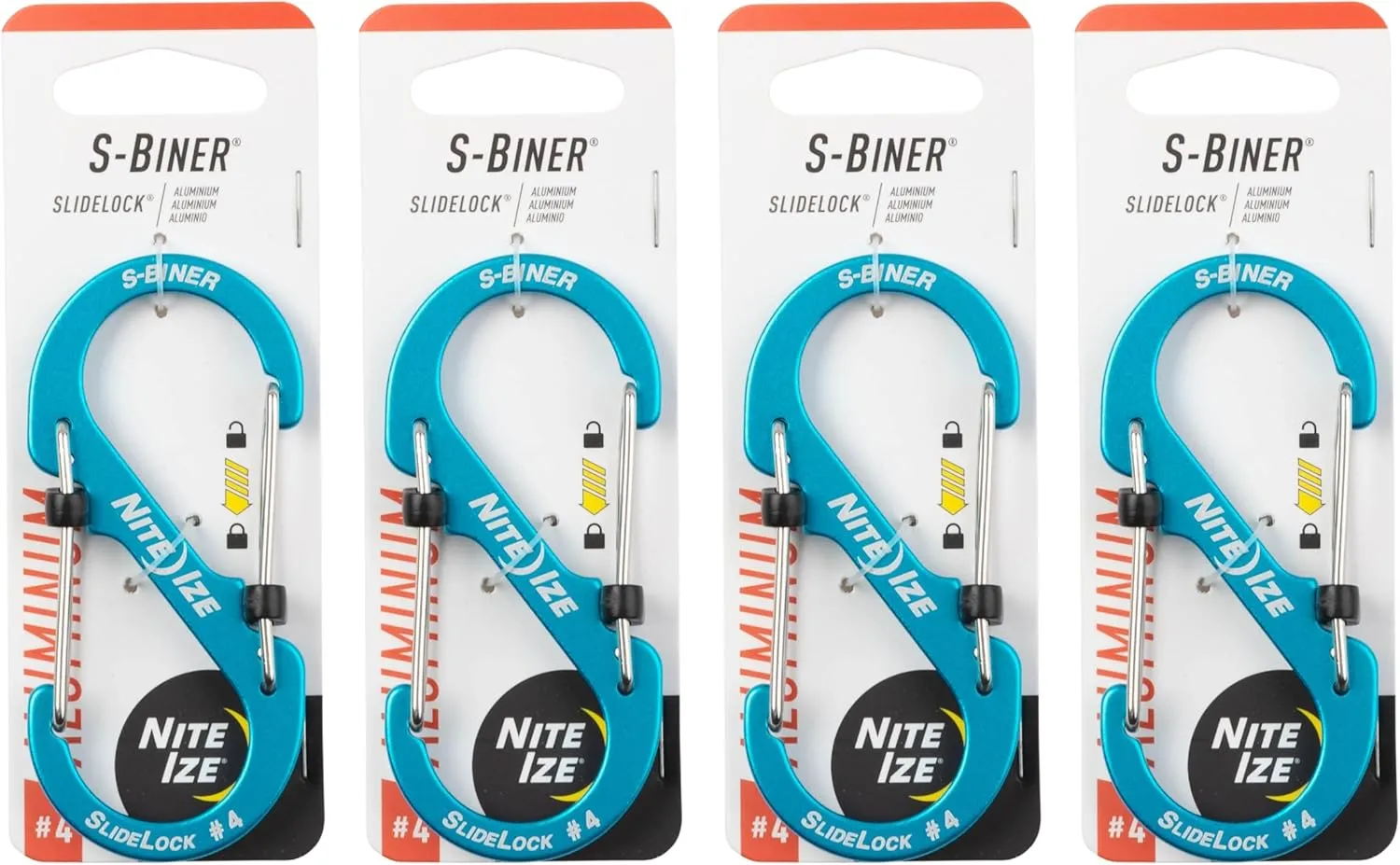 Nite Ize S-Biner SlideLock Aluminum - Size 4 - Blue - 4 Count (4 Pack)