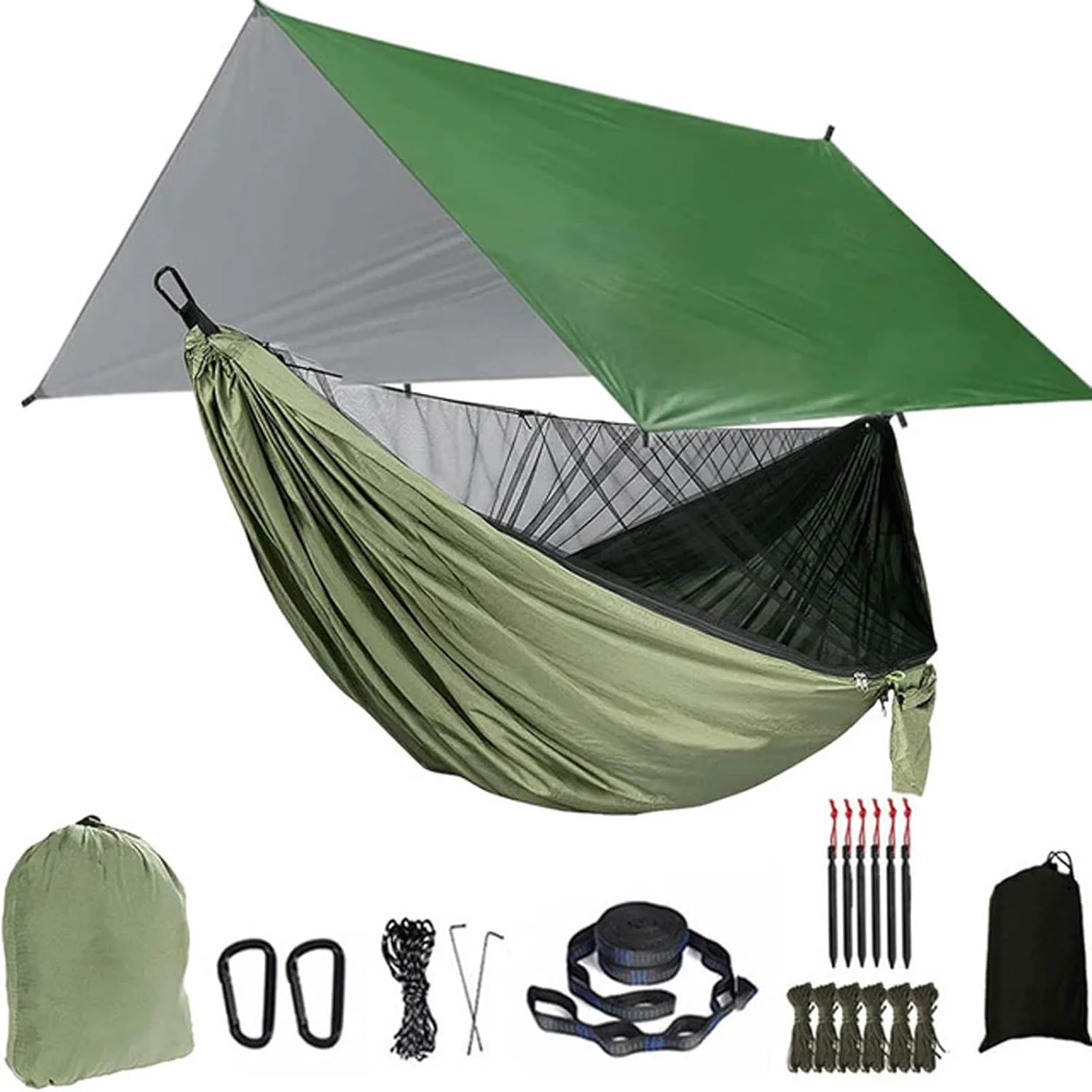 NOBRIM Camping Hammock Portable Hammocks 1-2 People with Mosquito Net Nylon Hammock with 2 Carabiners for Outdoor Hiking Backpacking