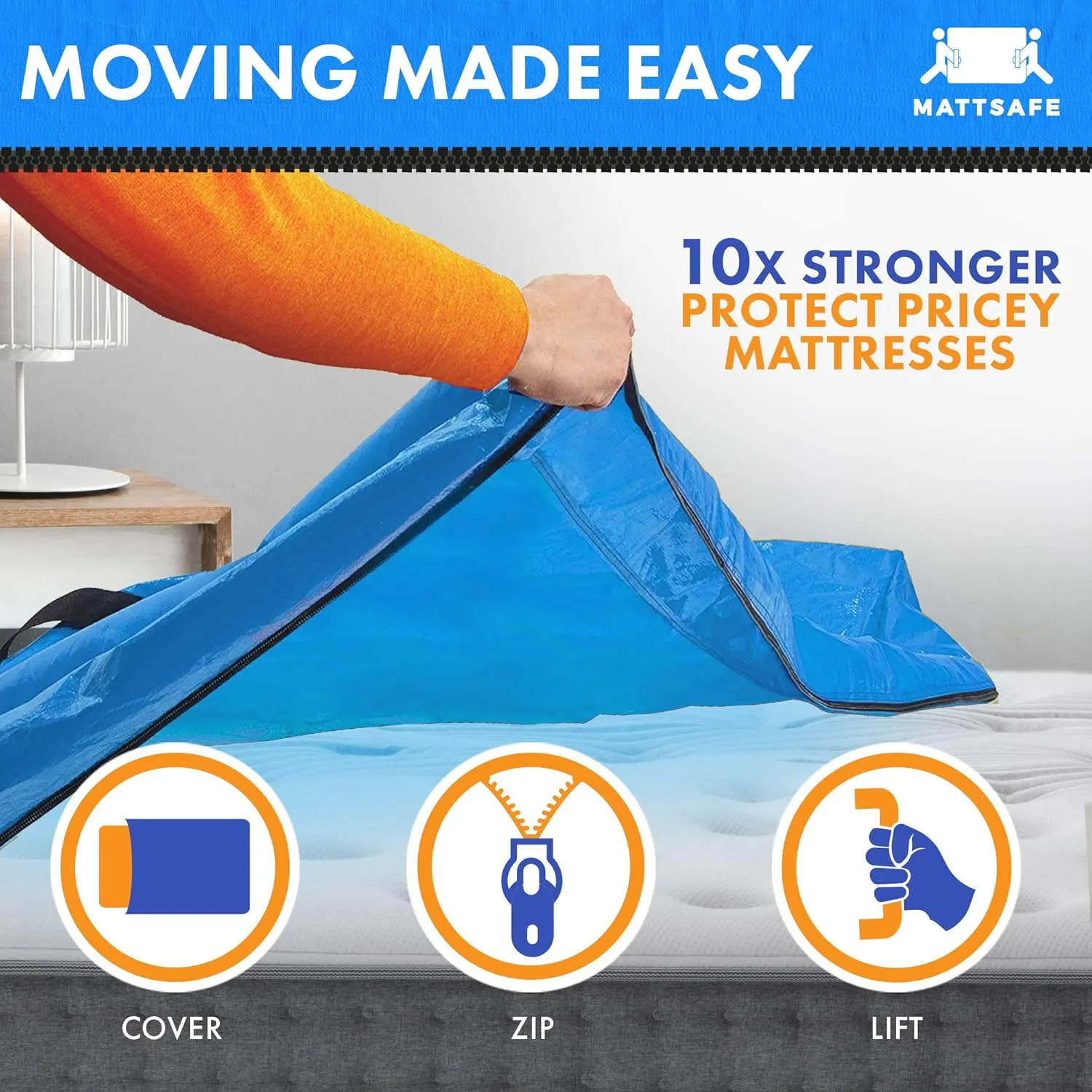 Nordic Elk Mattress Bags for Moving and Storage (Cali King) Heavy Duty Moving Supplies, 8 Sturdy Handles, Strong Zipper, Mattress Cover Bed Bags, Storage Cover Essentials Packing Protector