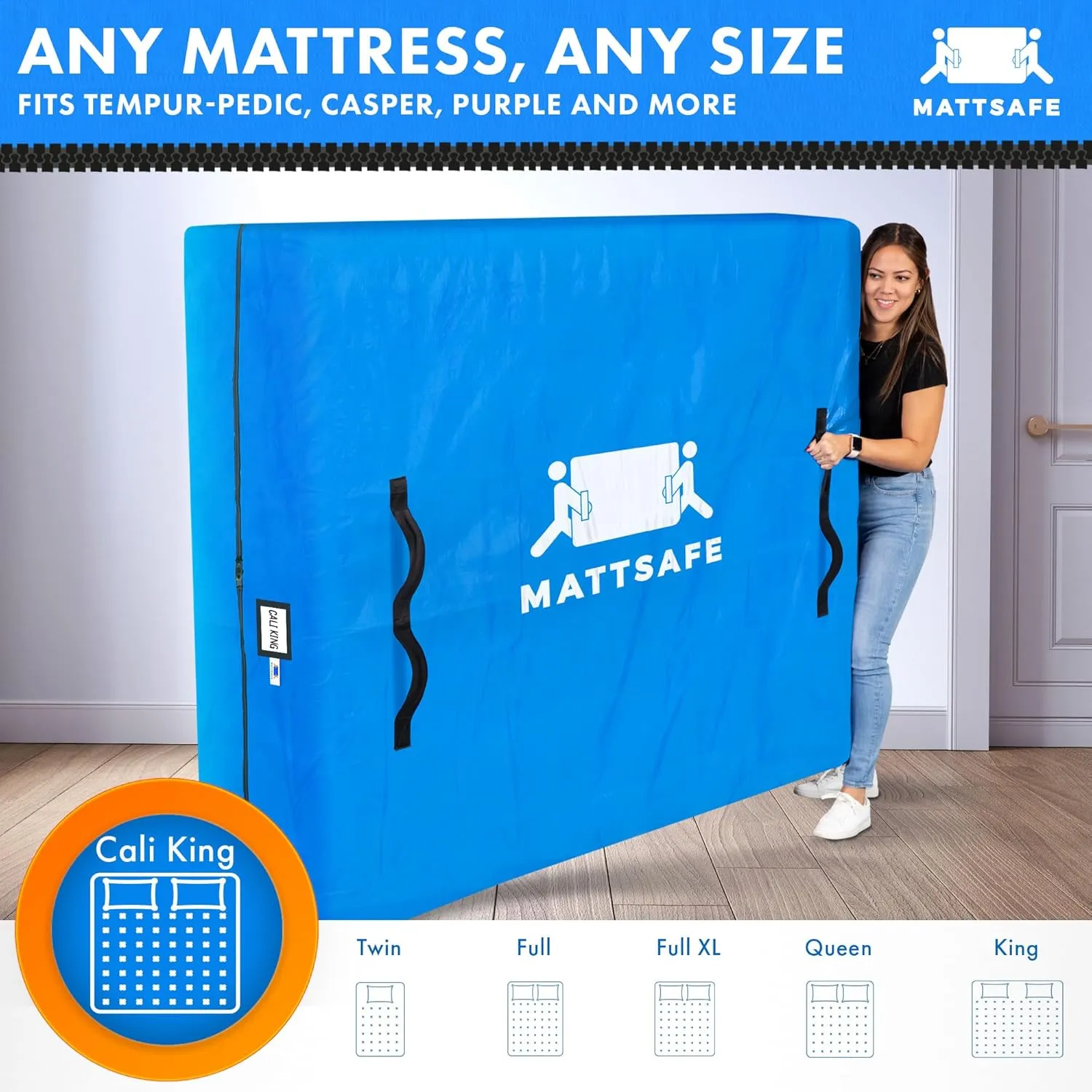 Nordic Elk Mattress Bags for Moving and Storage (Cali King) Heavy Duty Moving Supplies, 8 Sturdy Handles, Strong Zipper, Mattress Cover Bed Bags, Storage Cover Essentials Packing Protector