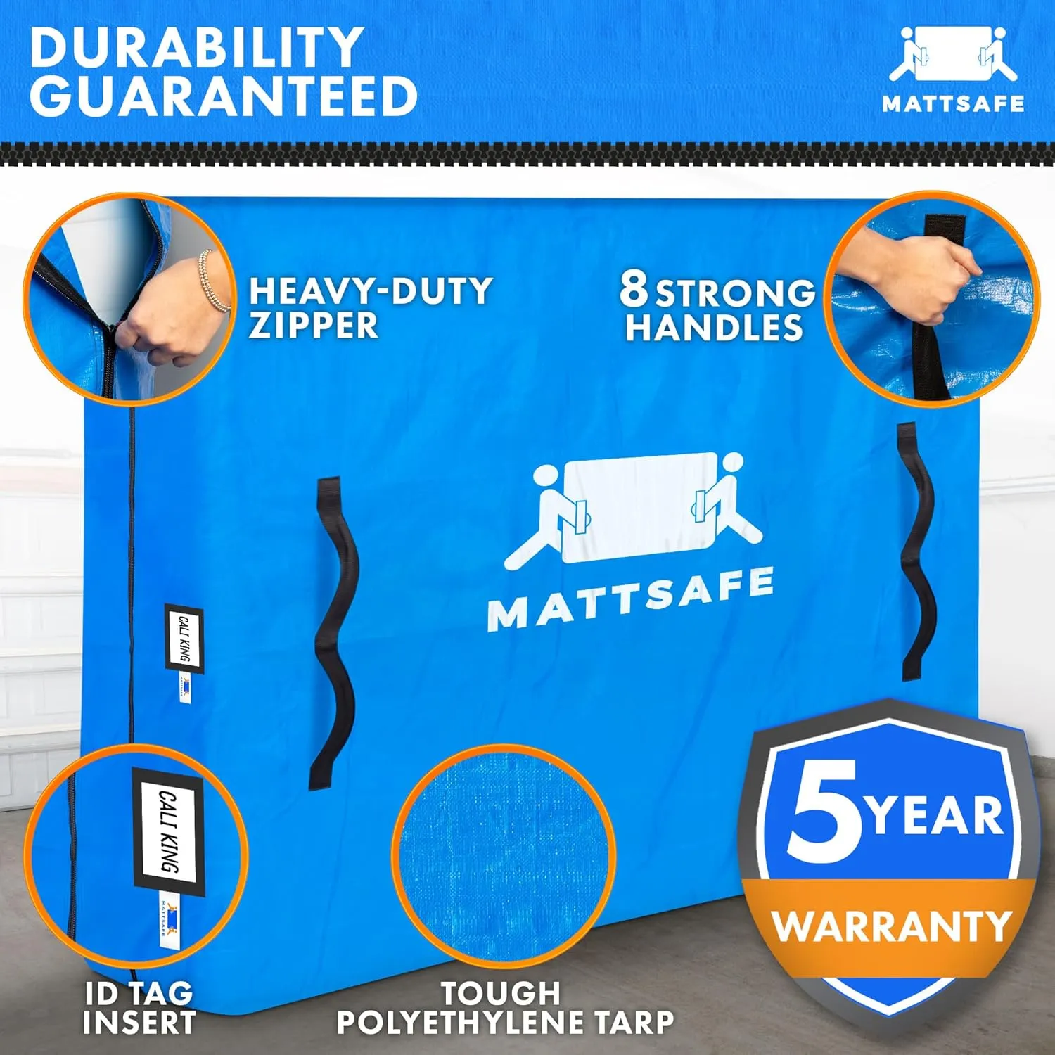 Nordic Elk Mattress Bags for Moving and Storage (Cali King) Heavy Duty Moving Supplies, 8 Sturdy Handles, Strong Zipper, Mattress Cover Bed Bags, Storage Cover Essentials Packing Protector