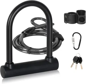 NR-7 U Lock with Cable Heavy Duty Anti Theft, 16mm Shackle and 4ft Length Security Cable with Sturdy Locking Bracket,Mountaineering Buckle Combination Lock, for Bicycle, Electric Bike and More