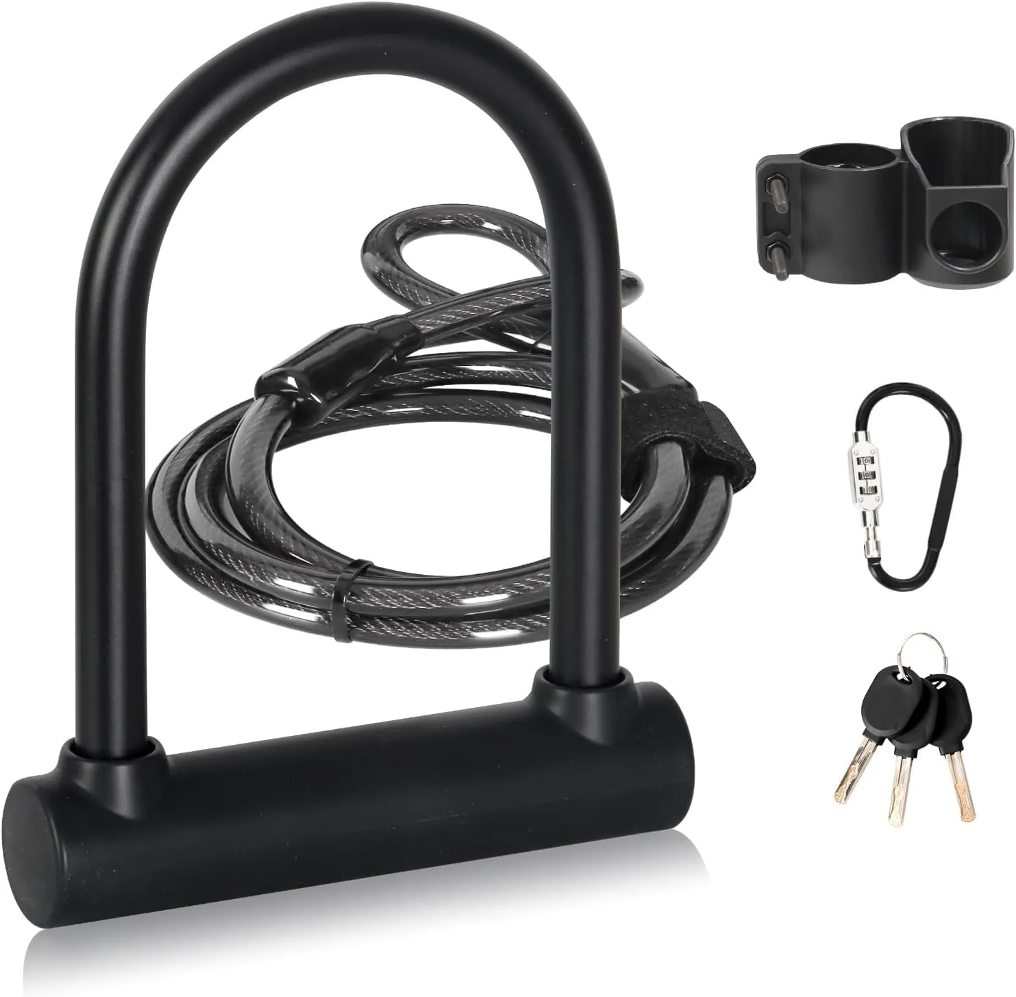 NR-7 U Lock with Cable Heavy Duty Anti Theft, 16mm Shackle and 4ft Length Security Cable with Sturdy Locking Bracket,Mountaineering Buckle Combination Lock, for Bicycle, Electric Bike and More