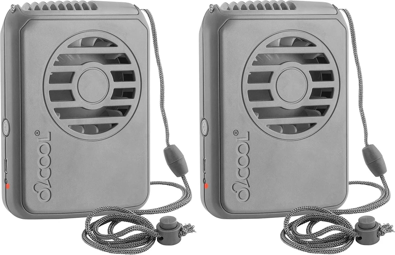 O2COOL Personal Travel Rechargeable Battery Powered Neck Cooling Fan, 2-Pack (Grey)