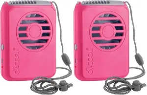 O2COOL Personal Travel Rechargeable Battery Powered Neck Cooling Fan, 2-Pack (Pink)