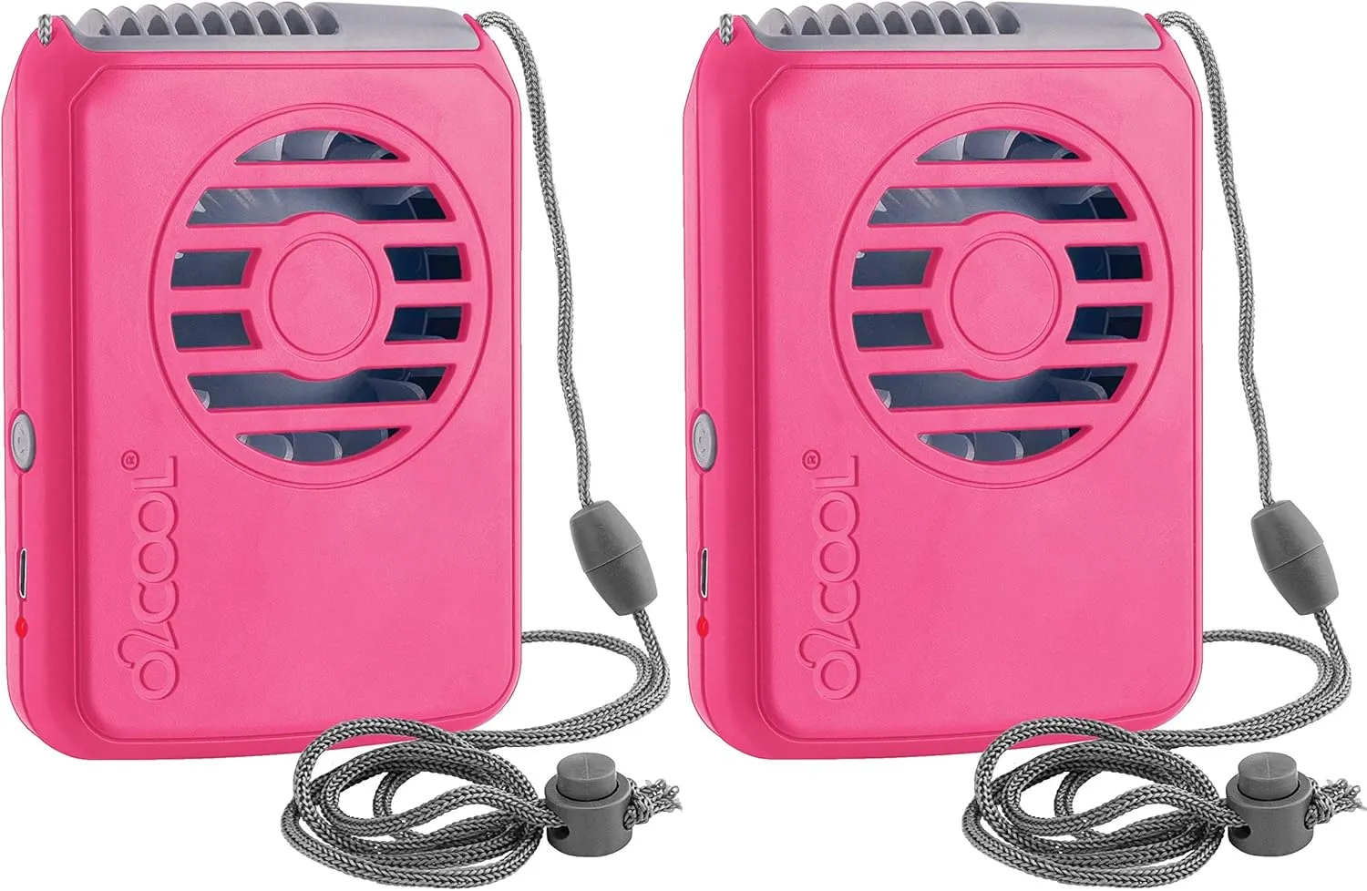 O2COOL Personal Travel Rechargeable Battery Powered Neck Cooling Fan, 2-Pack (Pink)