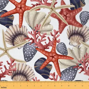 Ocean Starfish Fabric by The Yard, Beach Shell Sealife Upholstery Fabric for Chairs, Marine Sea Creatures Decor Fabric for DIY Indoor and Outdoor Projects Curtain Furnishing, 2 Yards, Vermilion