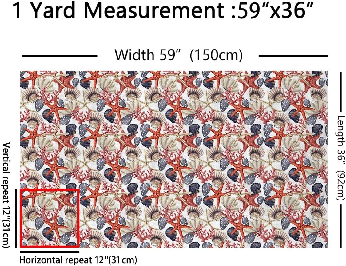 Ocean Starfish Fabric by The Yard, Beach Shell Sealife Upholstery Fabric for Chairs, Marine Sea Creatures Decor Fabric for DIY Indoor and Outdoor Projects Curtain Furnishing, 2 Yards, Vermilion