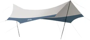 Octagonal Canopy Camping Tent Tarps, WOLFSTORM 16 X 15FT 210D Oxford Tarpaulin with 2 Poles, Waterproof Tent Tarp Car Awning with UV Protection Layer for Camping, Hiking, Outdoor (White and Blue)