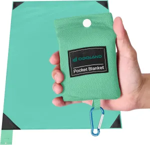 Odoland Beach Blanket Picnic Blanket, 43" x 63" SandProof Waterproof Outdoor Pocket Blanket with Portable Bag, Foldable Lightweight Sand Free Quick Drying Mat for Hiking Camping Travel, Light Green
