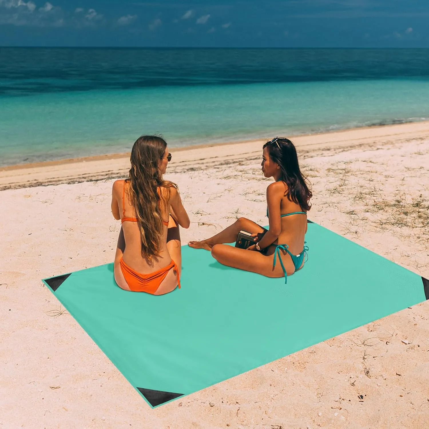 Odoland Beach Blanket Picnic Blanket, 43" x 63" SandProof Waterproof Outdoor Pocket Blanket with Portable Bag, Foldable Lightweight Sand Free Quick Drying Mat for Hiking Camping Travel, Light Green