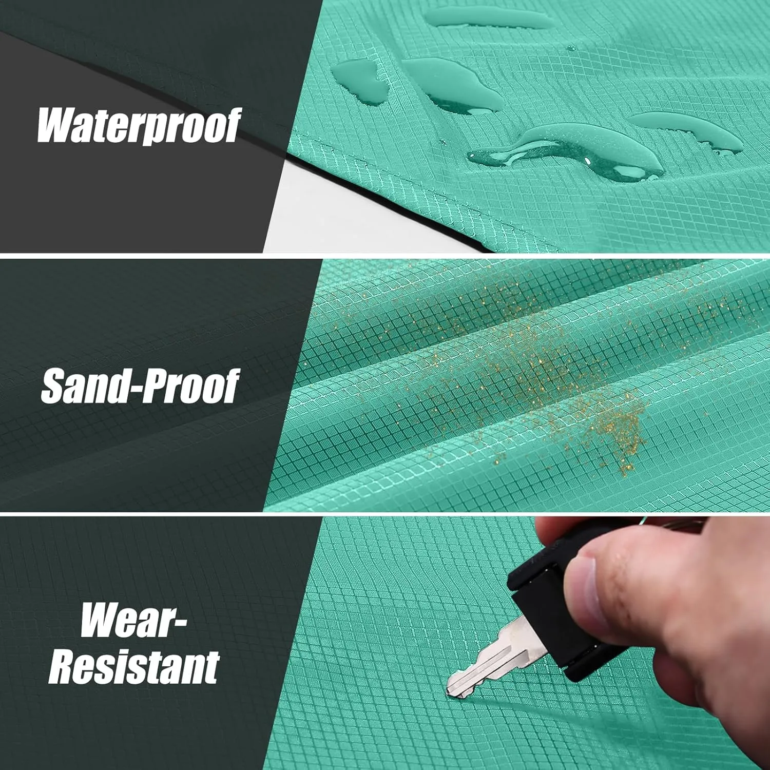 Odoland Beach Blanket Picnic Blanket, 43" x 63" SandProof Waterproof Outdoor Pocket Blanket with Portable Bag, Foldable Lightweight Sand Free Quick Drying Mat for Hiking Camping Travel, Light Green