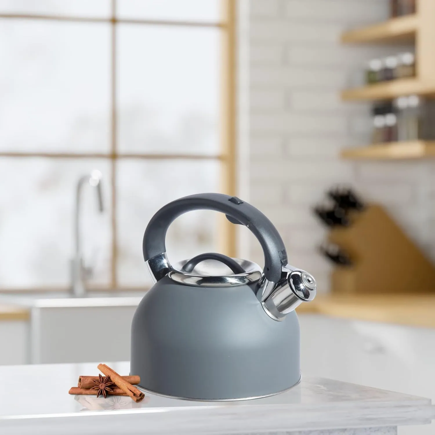 OGGI Tea Kettle for Stove Top - 64oz / 1.9lt, Stainless Steel with Loud Whistle, Ideal Hot Water Kettle and Water Boiler - Gray