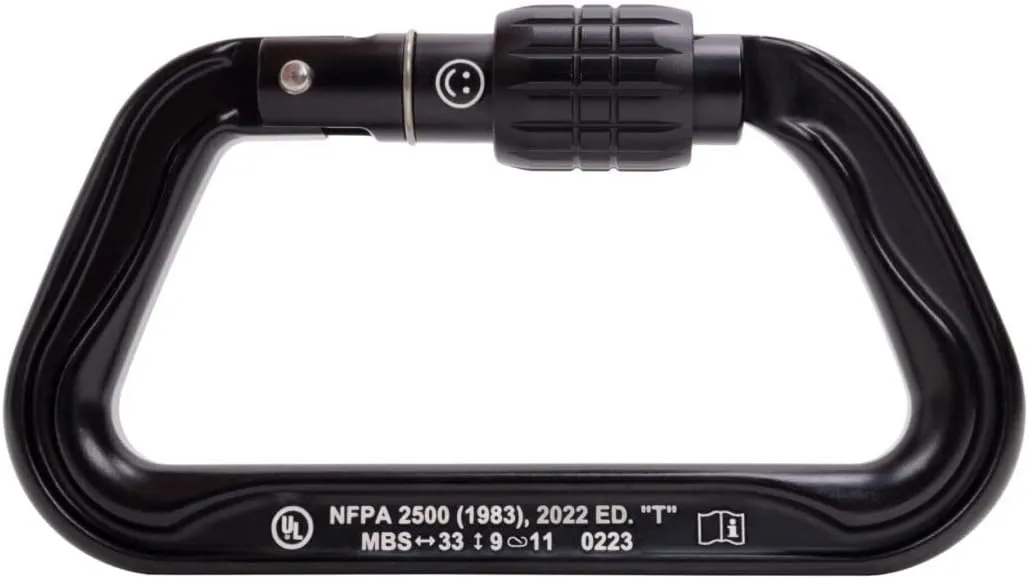 Omega Pacific Standard D Carabiner - Aluminum NFPA 2500 Technical Use, 33kN Strength, Screw-Lok Gate, 4.21-Inch Climbing Hardware, Keylock Design