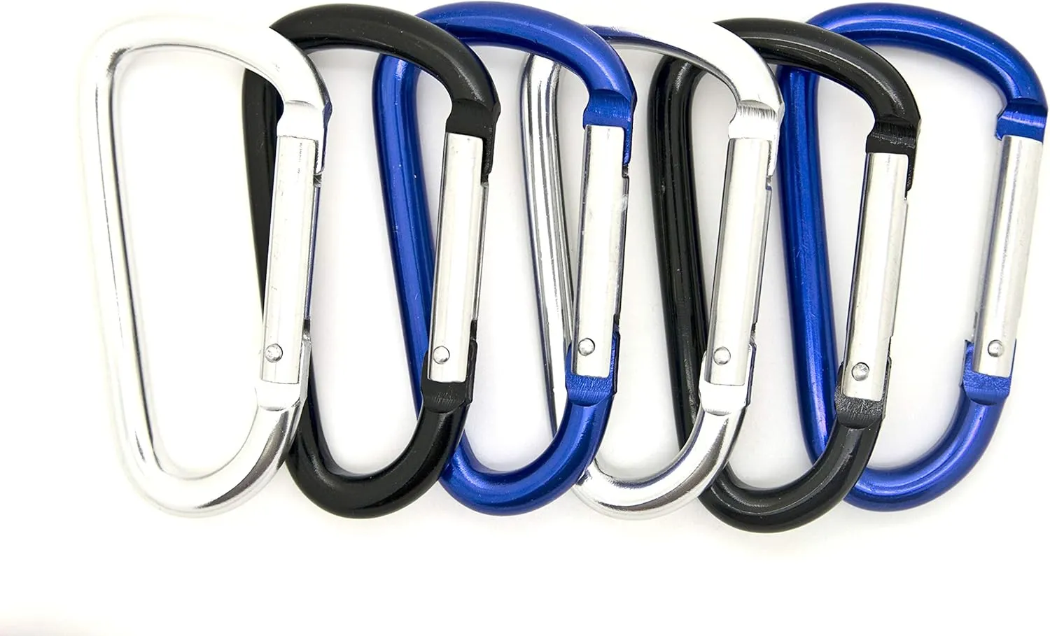 ONDEPOT 50 Pack of 3 Carabiner Spring Belt Clip Lot Snap Key Chain 75mm Aluminum Color, Black/Blue/Silver/Mix Color