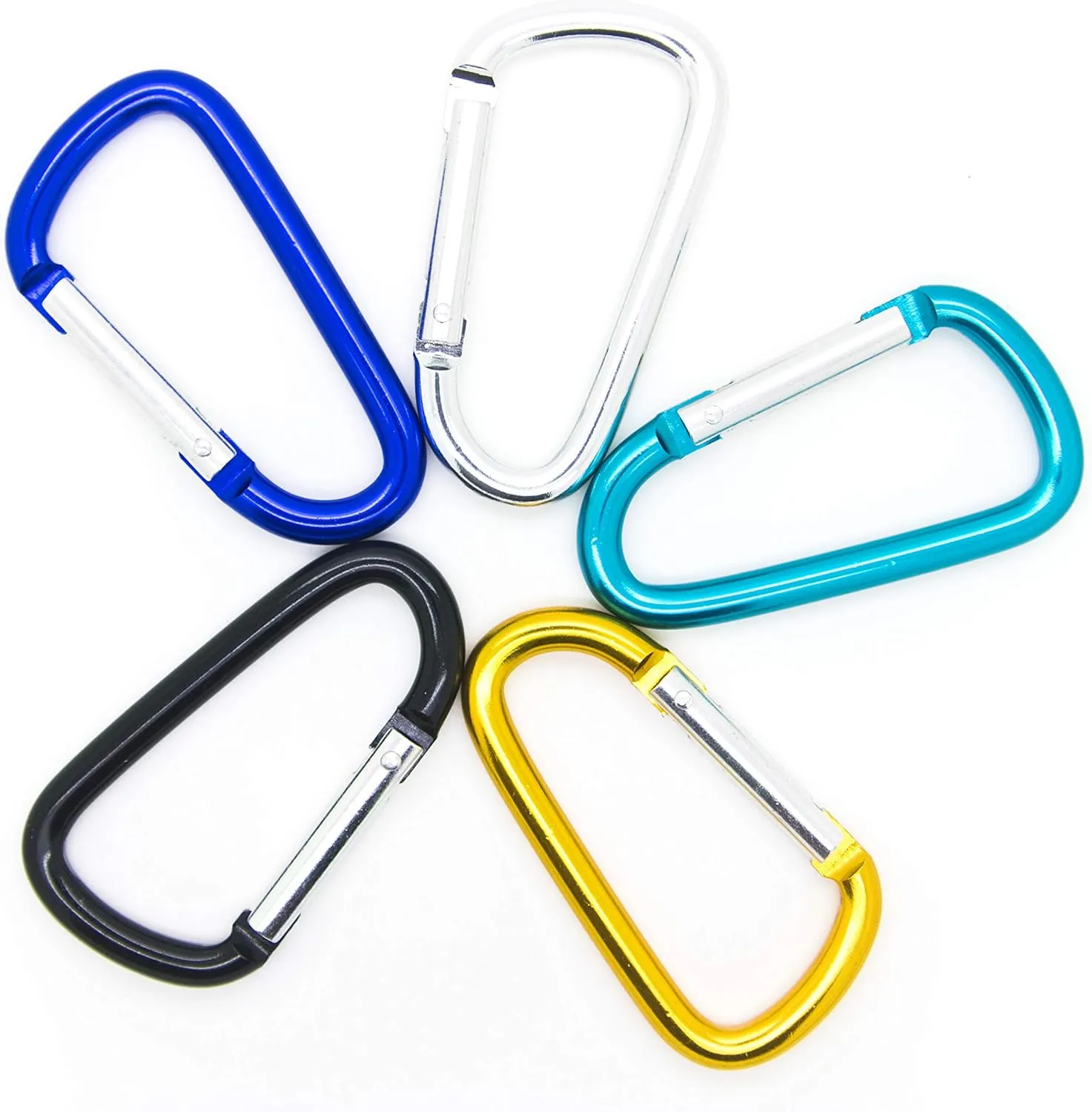 ONDEPOT 50 Pack of 3 Carabiner Spring Belt Clip Lot Snap Key Chain 75mm Aluminum Color, Black/Blue/Silver/Mix Color