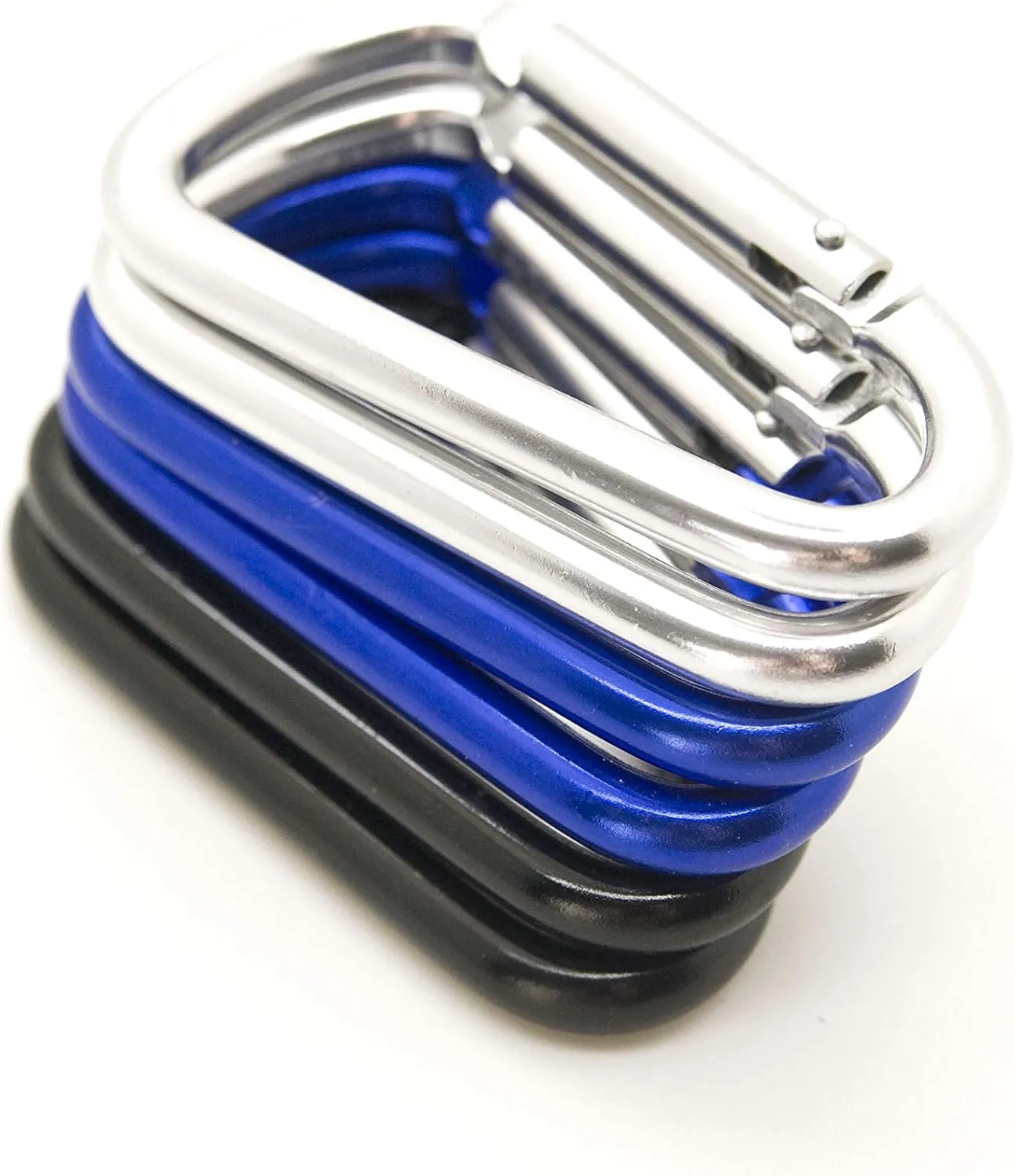 ONDEPOT 50 Pack of 3 Carabiner Spring Belt Clip Lot Snap Key Chain 75mm Aluminum Color, Black/Blue/Silver/Mix Color