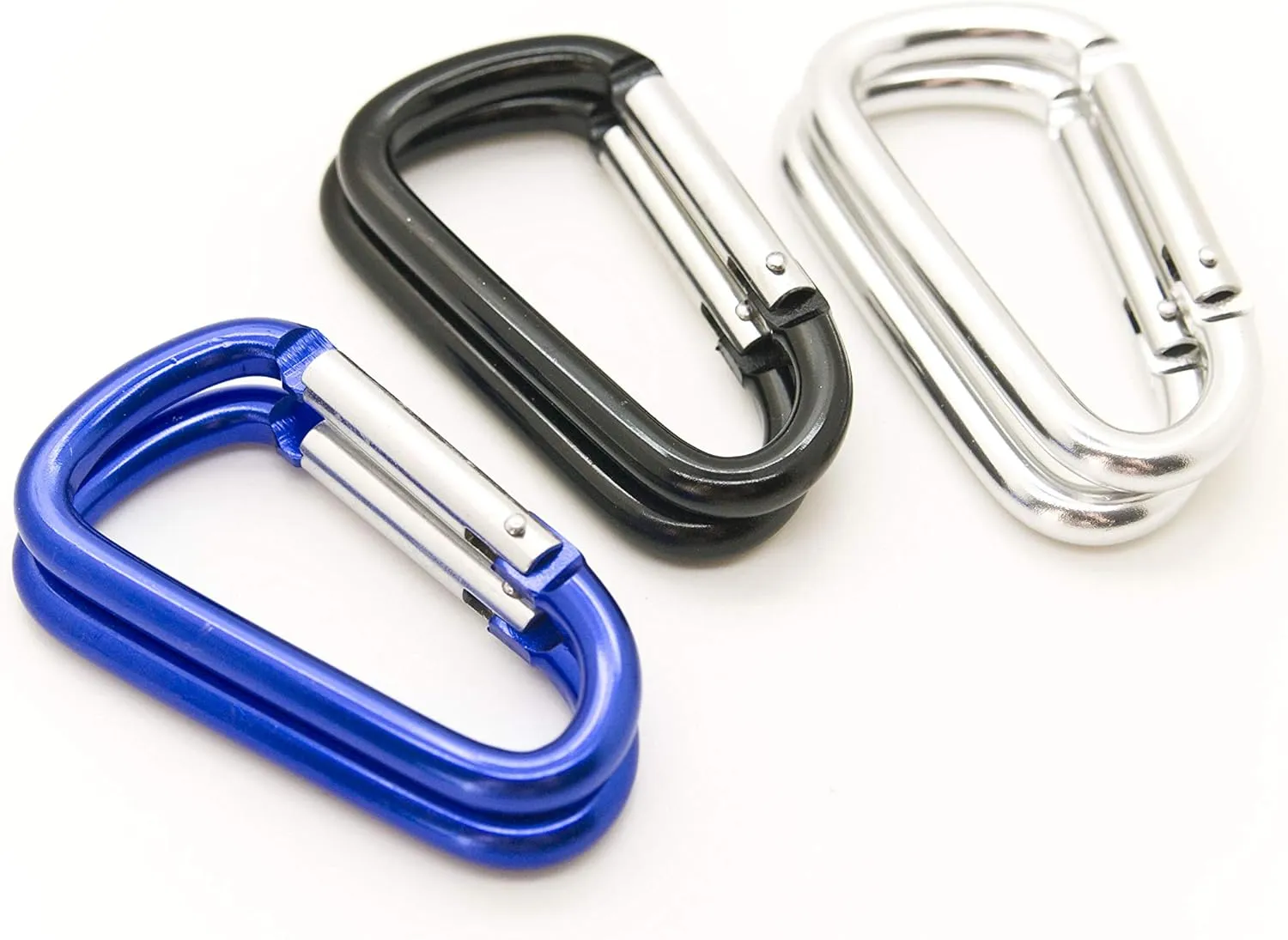 ONDEPOT 50 Pack of 3 Carabiner Spring Belt Clip Lot Snap Key Chain 75mm Aluminum Color, Black/Blue/Silver/Mix Color