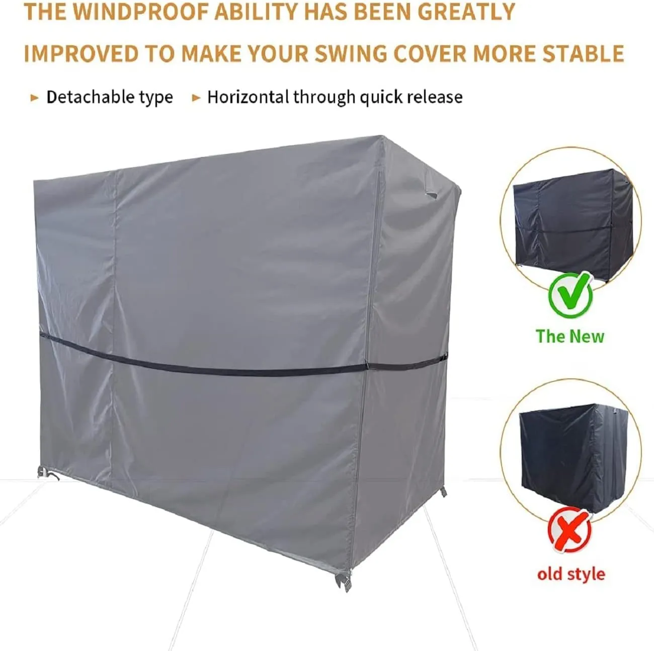 Ourdoor Swing Cove, 3 Triple Seater Hammock Cover Garden Swing Cover Garden Hammock Glider Chair Cover Outdoor Swing Cover UV Resistant Swing Canopy Cover (100 * 59 * 72) inch Black