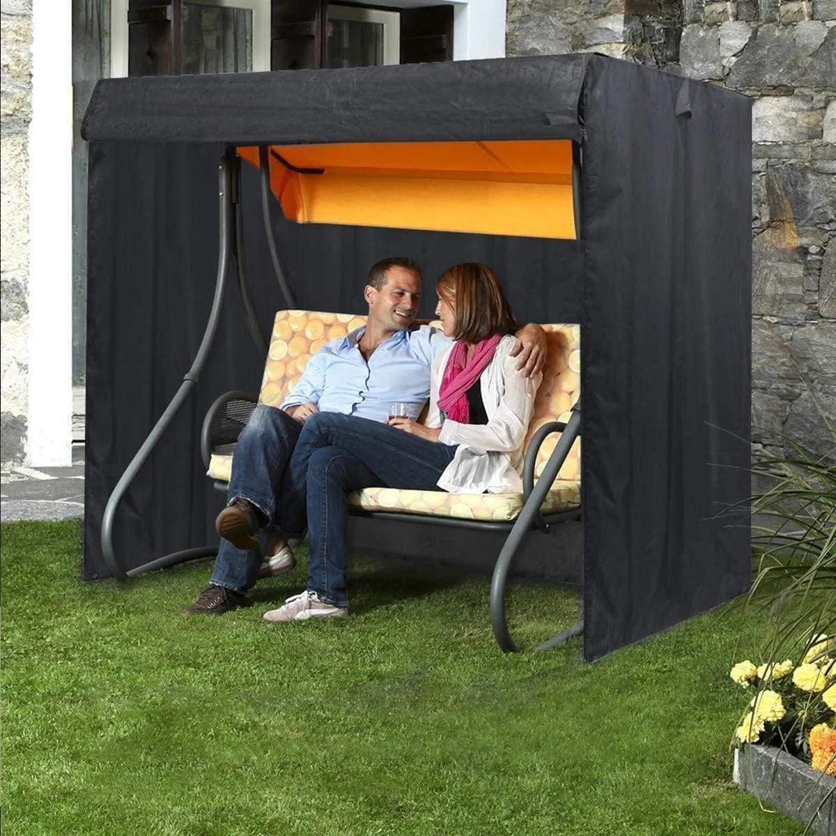 Ourdoor Swing Cove, 3 Triple Seater Hammock Cover Garden Swing Cover Garden Hammock Glider Chair Cover Outdoor Swing Cover UV Resistant Swing Canopy Cover (100 * 59 * 72) inch Black