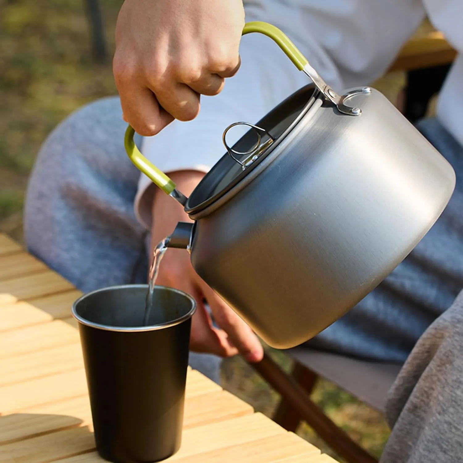 Outdoor Camping Coffee and Teas Kettle Portable Teapot Aluminum Alloys Camp Teas Coffee Pots Water Boilers for Picnics