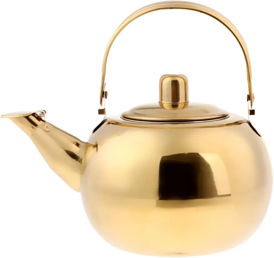 Outdoor Camping Stainless Steel Tea Kettle Coffee Pot(Gold,2L)