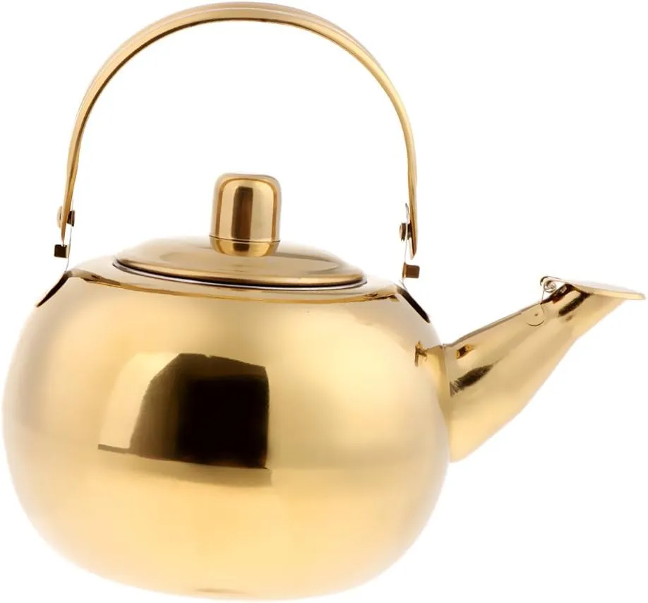 Outdoor Camping Stainless Steel Tea Kettle Coffee Pot(Gold,2L)