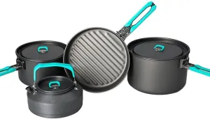 Outdoor Camping Tableware Set Backpacking Picnic 2 Pot 1 Frypan 1 Kettle AlumiDurable Cookware Folding Cooking Set