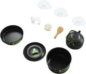 Outdoor Cookware Set, Aluminium Oxide with Accessories Pans Pot Mess Kit for 1 to 3 People Camping