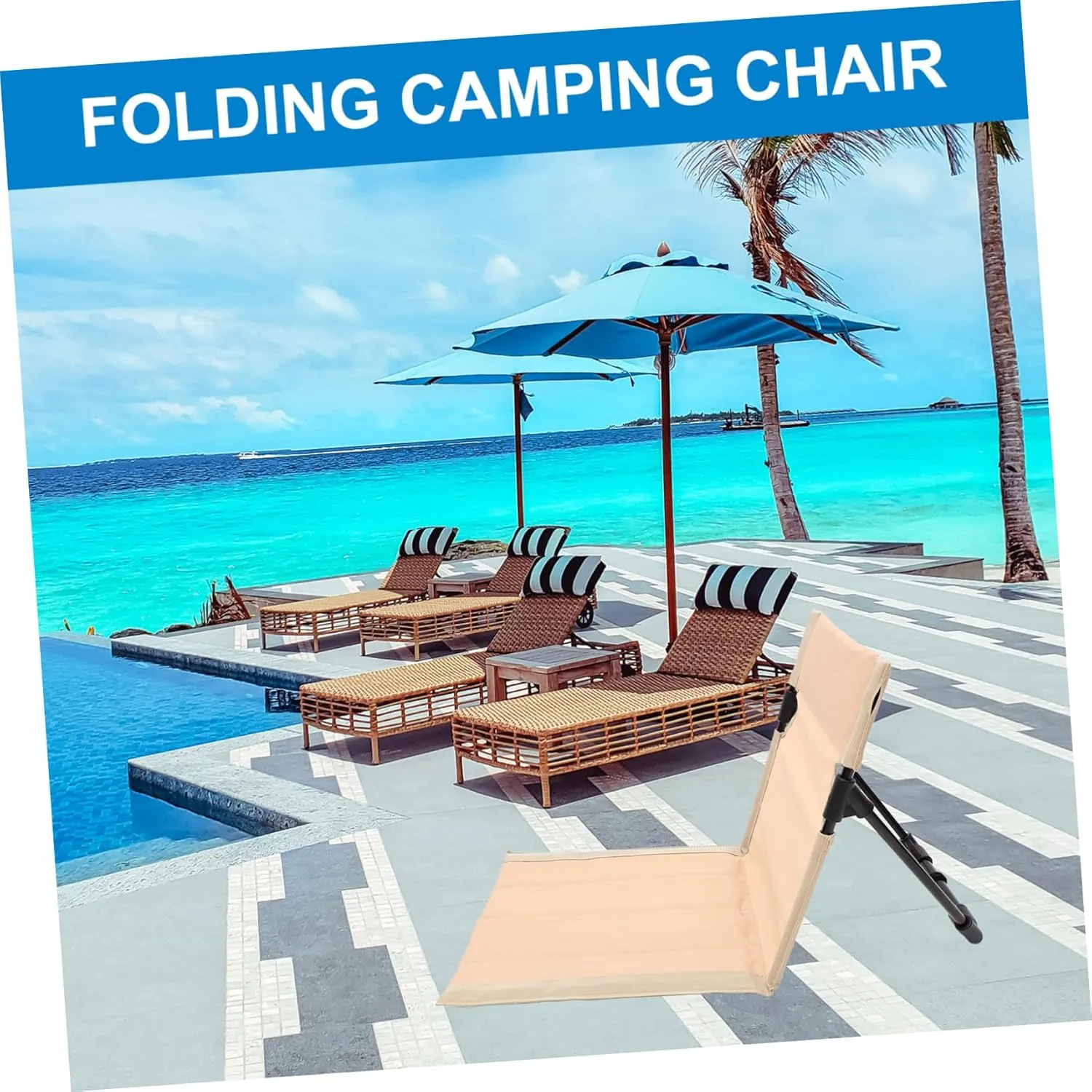 Outdoor Folding Beach Chair Camp Chairs for Adults Chaise Lounge Chair Beach Chairs for Adults Foldable Chairs Recliner Fishing Chair Fold Chairs for Outdoors Polyester Beige