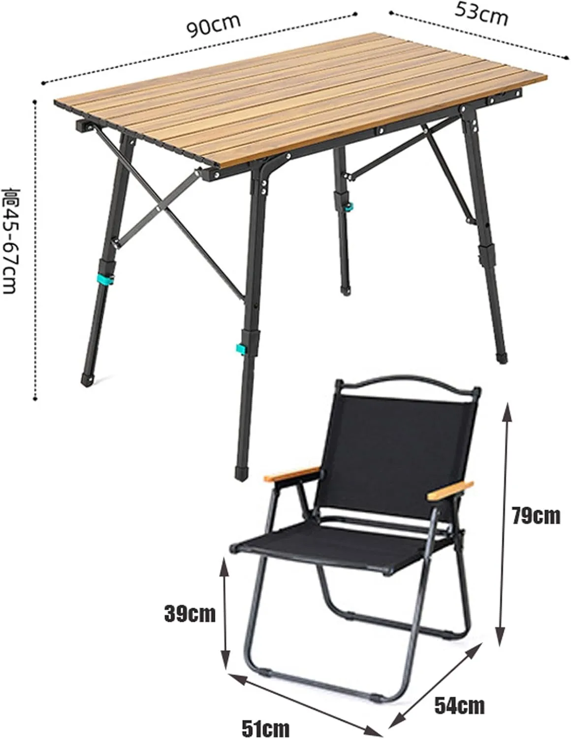 Outdoor Folding Table and airs Portable Picnic Camping Table air Set with Adjustable Height Aluminum Roll Up Table for Outdoor, Picnic,Backyard