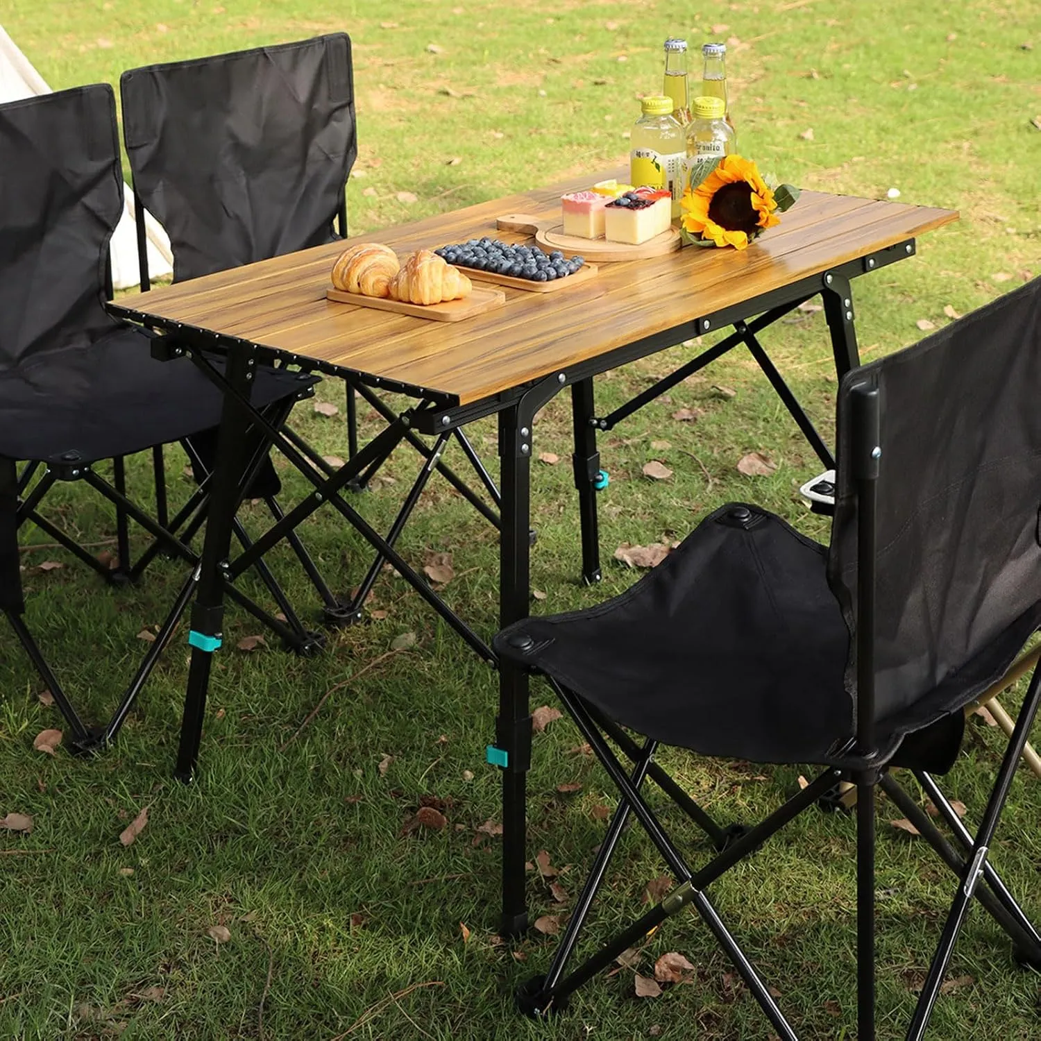 Outdoor Folding Table and airs Portable Picnic Camping Table air Set with Adjustable Height Aluminum Roll Up Table for Outdoor, Picnic,Backyard