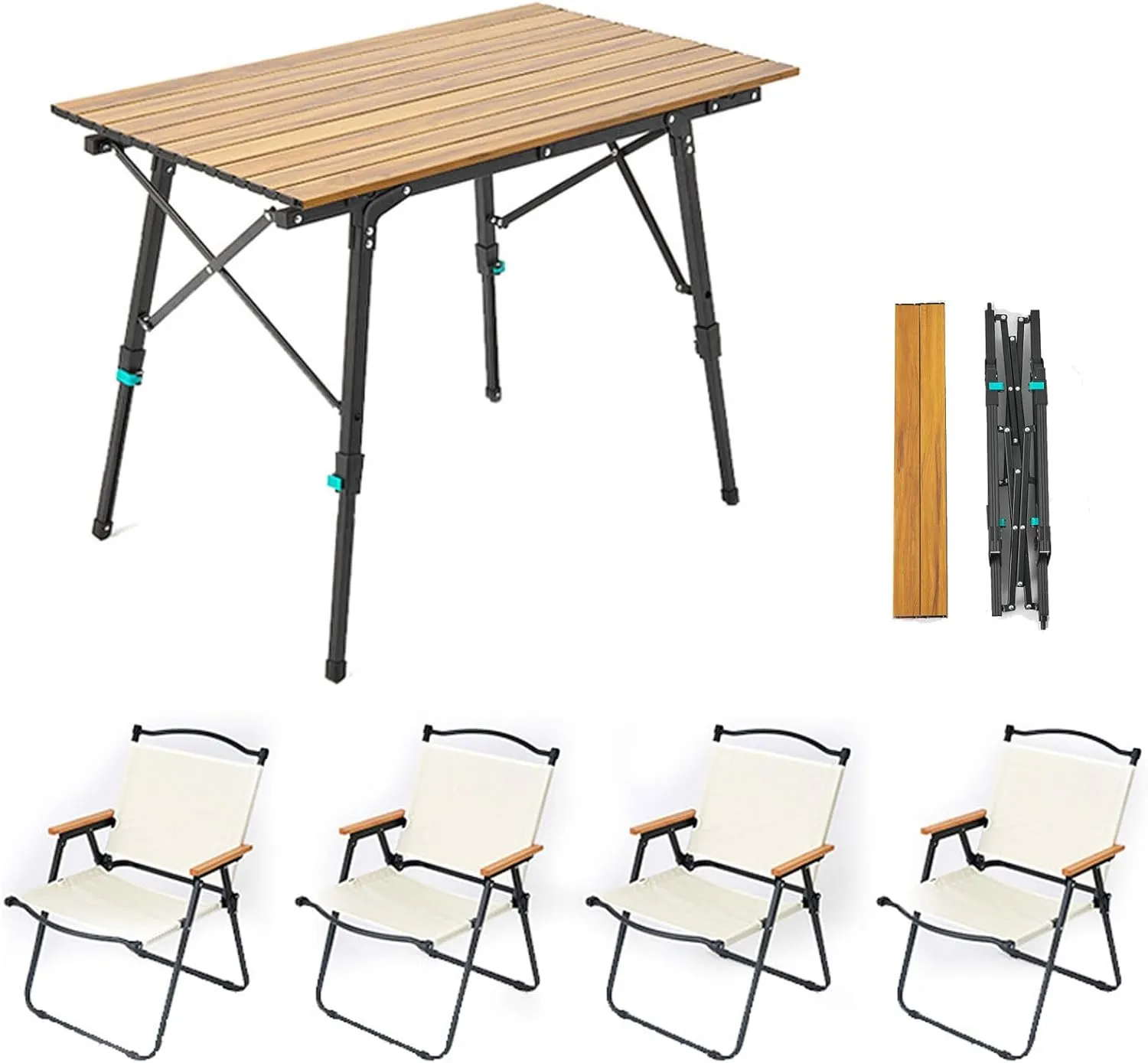 Outdoor Folding Table and airs Portable Picnic Camping Table air Set with Adjustable Height Aluminum Roll Up Table for Outdoor, Picnic,Backyard