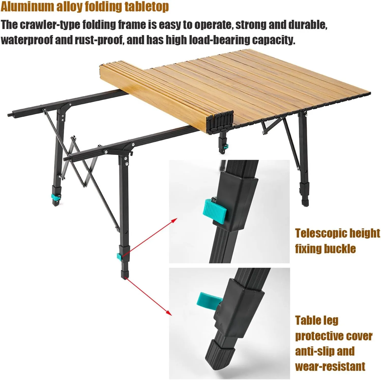 Outdoor Folding Table and airs Portable Picnic Camping Table air Set with Adjustable Height Aluminum Roll Up Table for Outdoor, Picnic,Backyard