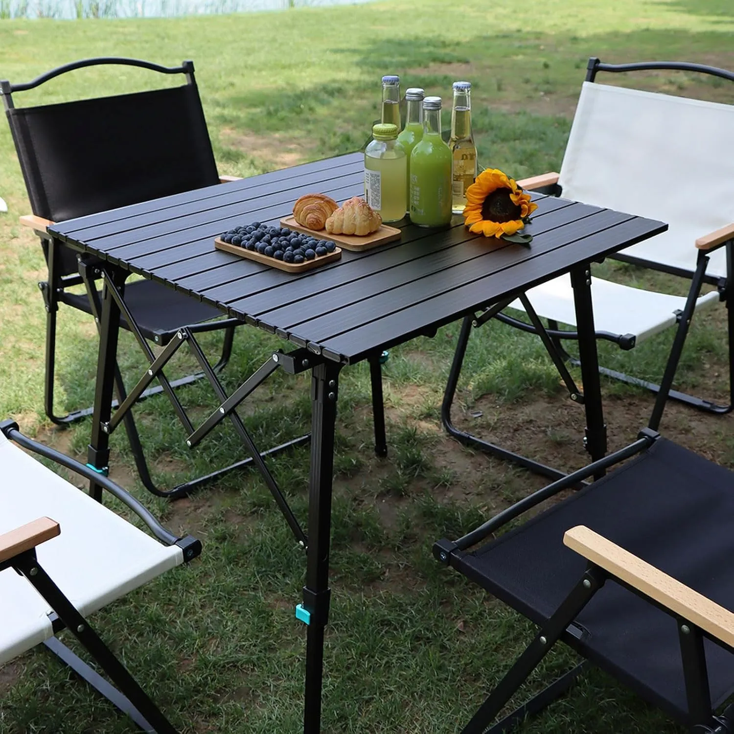 Outdoor Folding Table and airs Portable Picnic Camping Table air Set with Adjustable Height Aluminum Roll Up Table for Outdoor, Picnic,Backyard