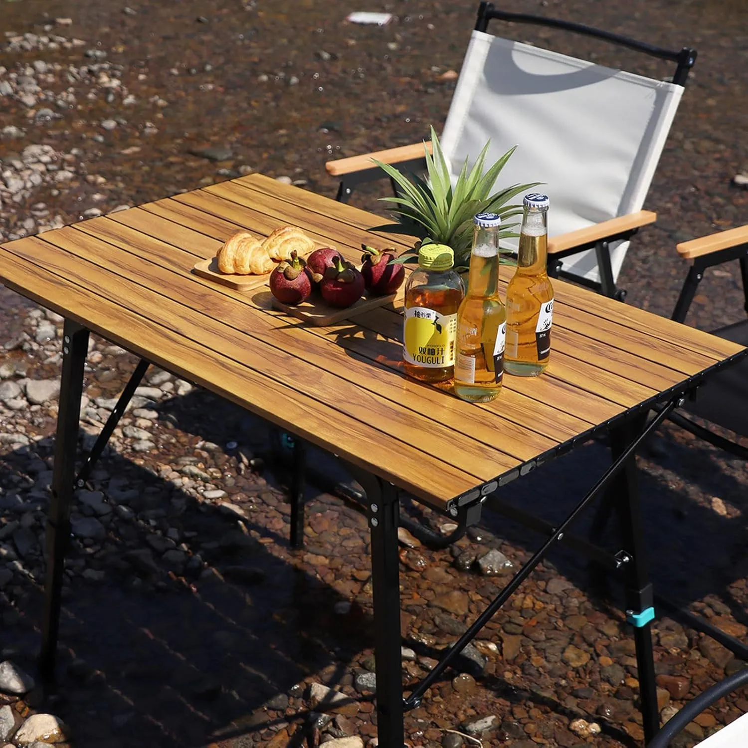 Outdoor Folding Table and airs Portable Picnic Camping Table air Set with Adjustable Height Aluminum Roll Up Table for Outdoor, Picnic,Backyard