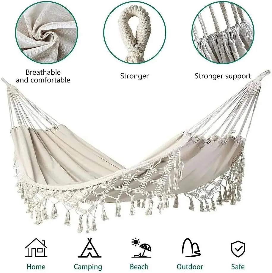 Outdoor Garden Hammock Tassel Canvas Small Tassel Pillow Hiking Camping Hunting Foldable Hammock