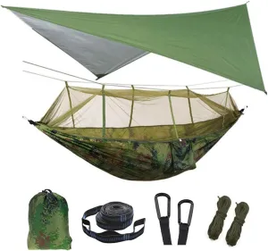 Outdoor Mosquito Net Hammock Tent with Waterproof Rain Fly Canopy Awning Set Hammock Portable Sleep Swing for Hiking Camping Survival Travel