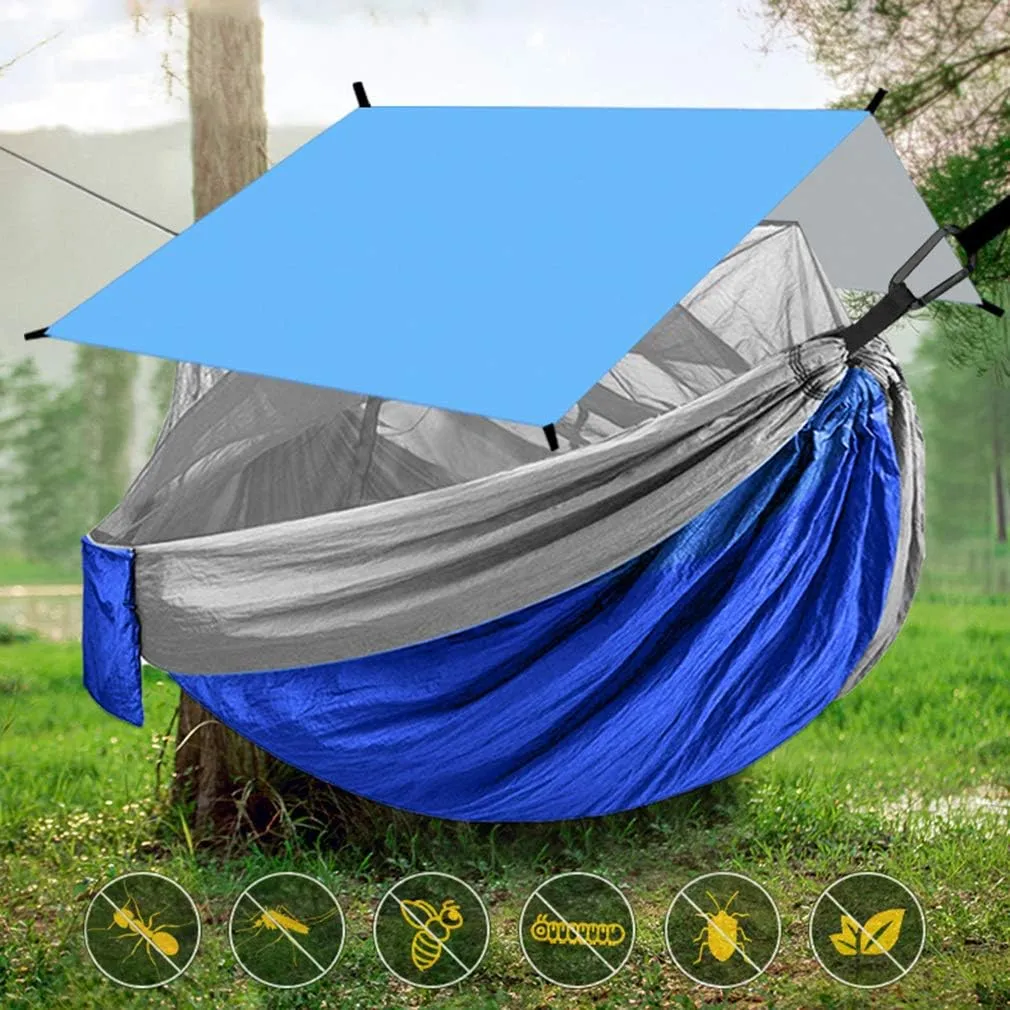 Outdoor Mosquito Net Hammock Tent with Waterproof Rain Fly Canopy Awning Set Hammock Portable Sleep Swing for Hiking Camping Survival Travel