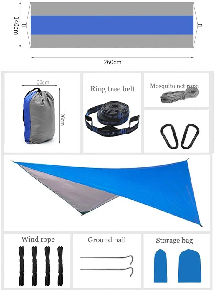 Outdoor Mosquito Net Hammock Tent with Waterproof Rain Fly Canopy Awning Set Hammock Portable Sleep Swing for Hiking Camping Survival Travel