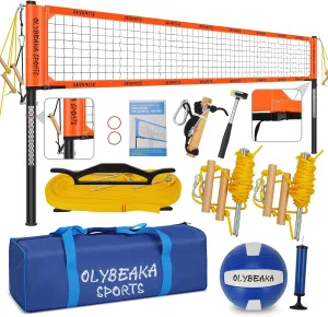 Outdoor Professional Volleyball Net Set for Backyard Beach with Heavy Duty Adjustable Aluminum Poles, Upgraded Anti-sag Net, PU Volleyball and Pump, Boundary Line, Large Carry Bag