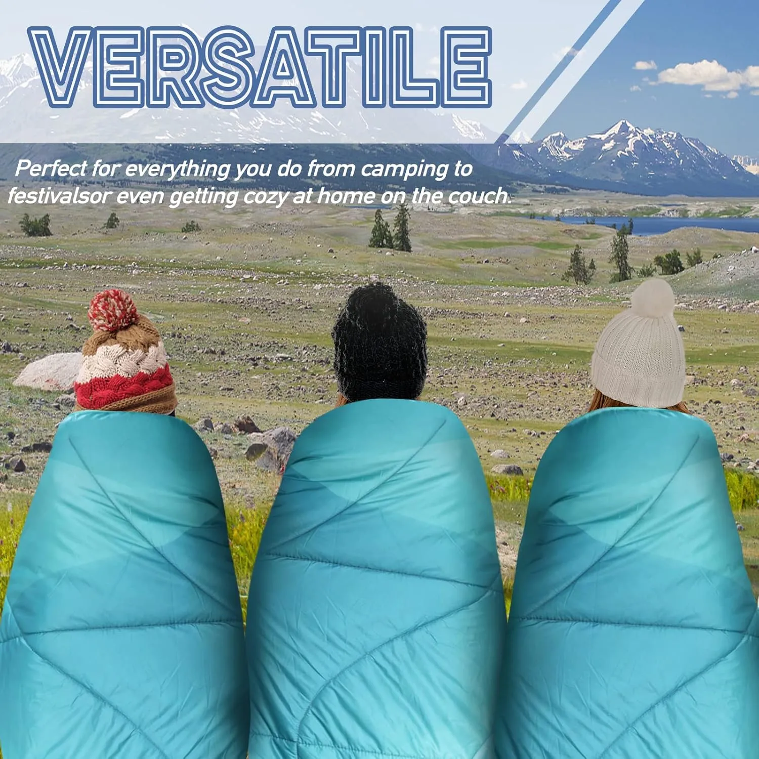Outdoor Puffy Camping Blanket, Lightweight Down Alternative Puffy Printed Camping Large Ultra Warm Hammock Top Quilt Waterproof Blanket for Traveling Picnic Beach Party Cold Weather (Green Mountain)