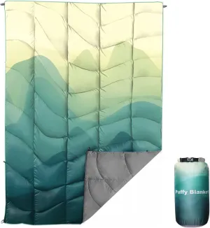 Outdoor Puffy Camping Blanket, Lightweight Down Alternative Puffy Printed Camping Large Ultra Warm Hammock Top Quilt Waterproof Blanket for Traveling Picnic Beach Party Cold Weather (Green Mountain)