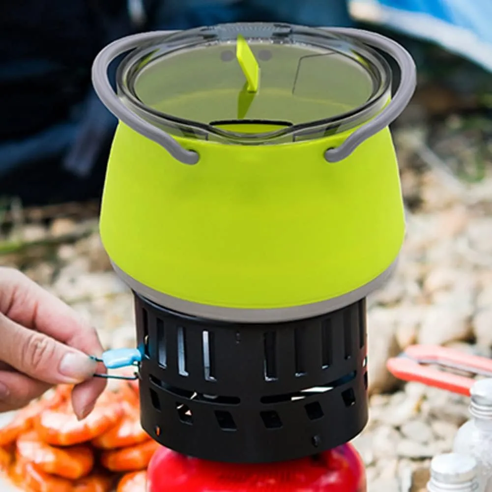 Outdoor Red and Green Travel Portable Heating Tea Coffee Rice Cooker Lightweight Silicone Folding Kettle with Handle(Black)